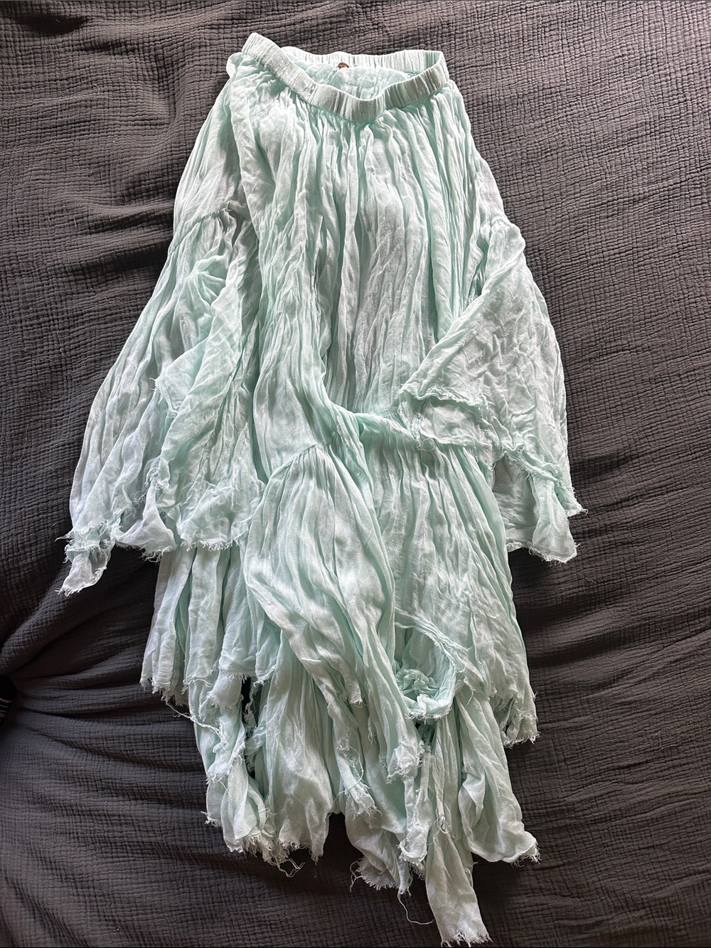 Free People Mint Asymmetrical Crinkle Maxi Skirt